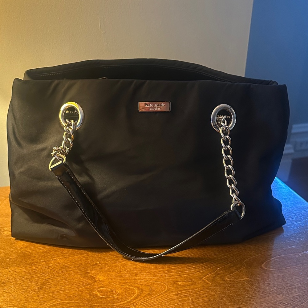 Kate Spade Black Nylon Shoulder Bag with Chain Straps